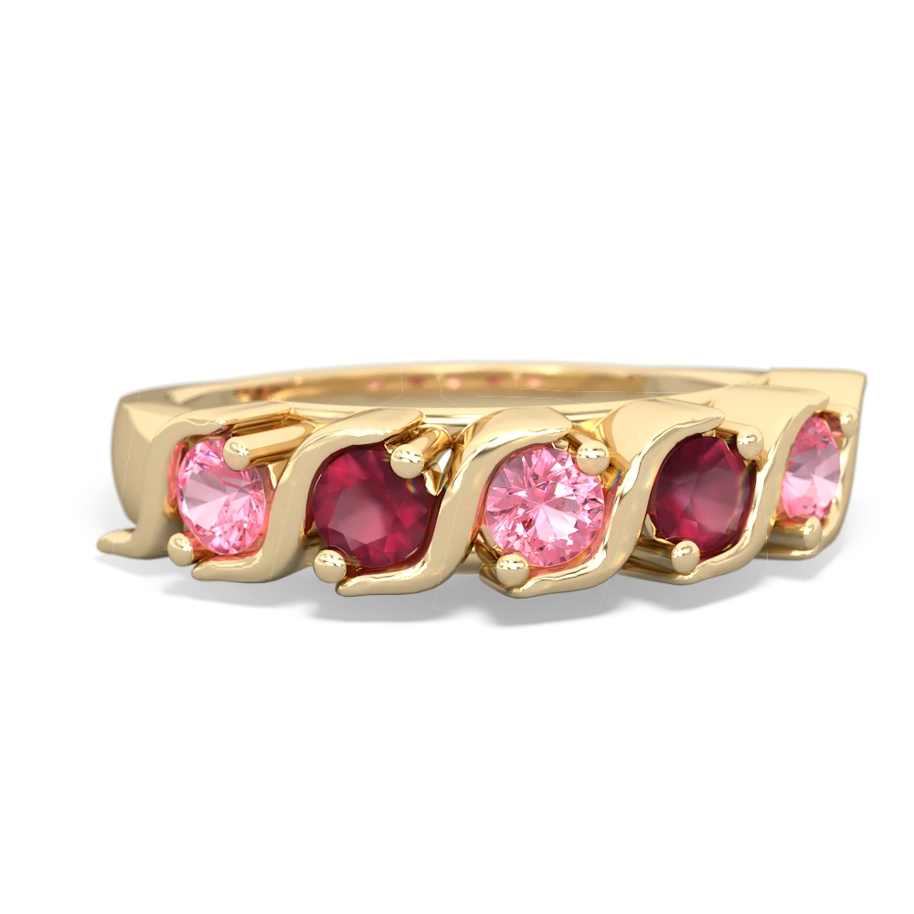 Lab Pink Sapphire Anniversary Band 14K Yellow Gold ring R2089