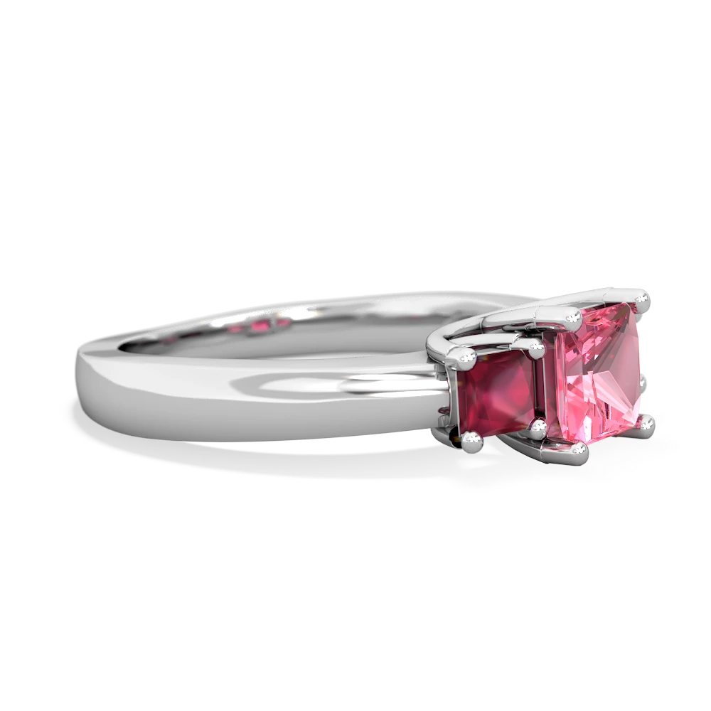 Lab Pink Sapphire Three Stone Trellis 14K White Gold ring R4015