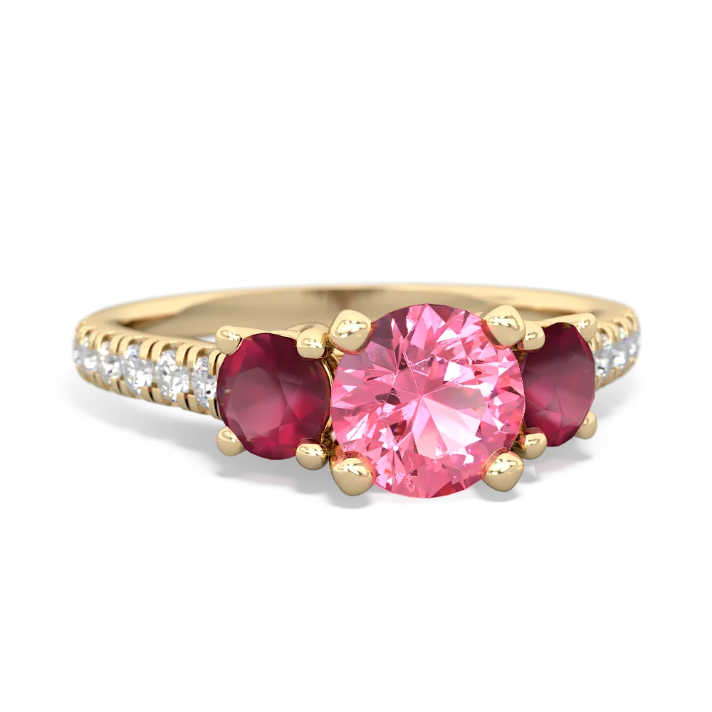 Lab Pink Sapphire Pave Trellis 14K Yellow Gold ring R5500