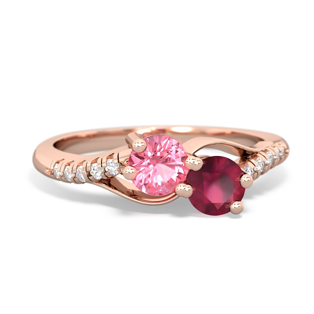 Lab Pink Sapphire Infinity Pave Two Stone 14K Rose Gold ring R5285