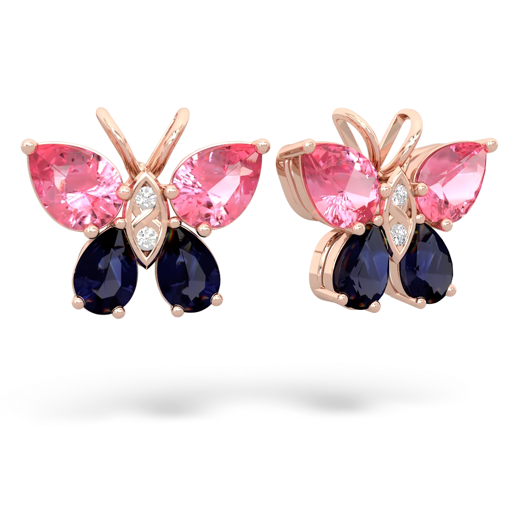 Lab Pink Sapphire Butterfly 14K Rose Gold earrings E2215