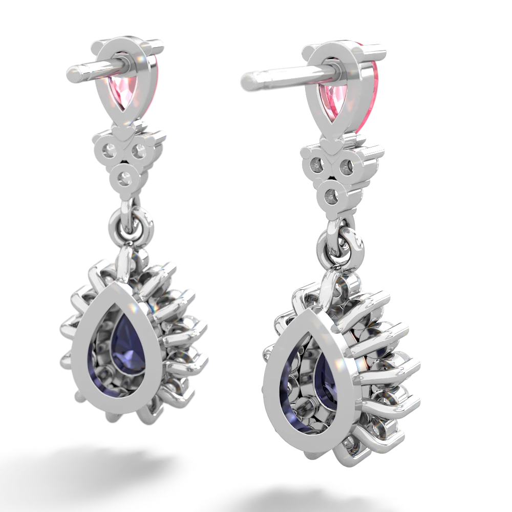 Lab Pink Sapphire Halo Pear Dangle 14K White Gold earrings E1882