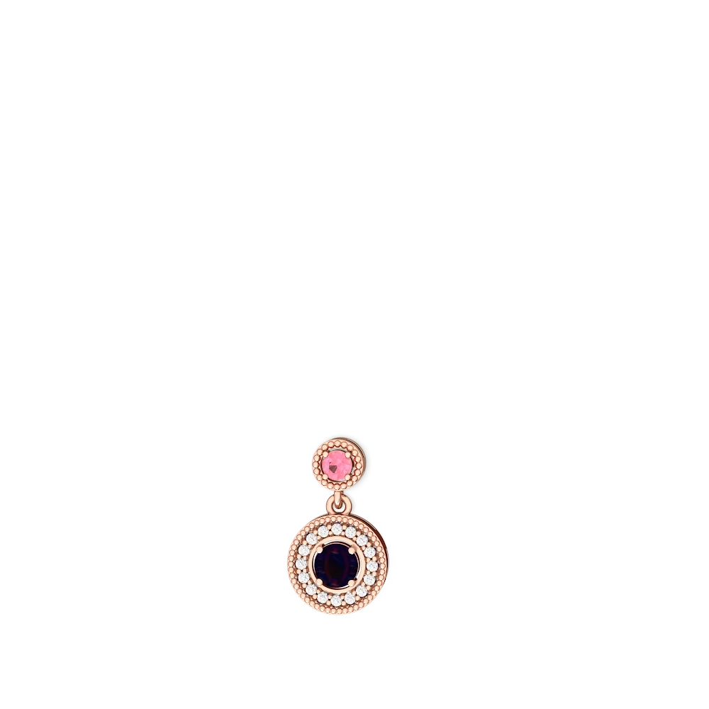 Lab Pink Sapphire Halo Dangle 14K Rose Gold earrings E5319