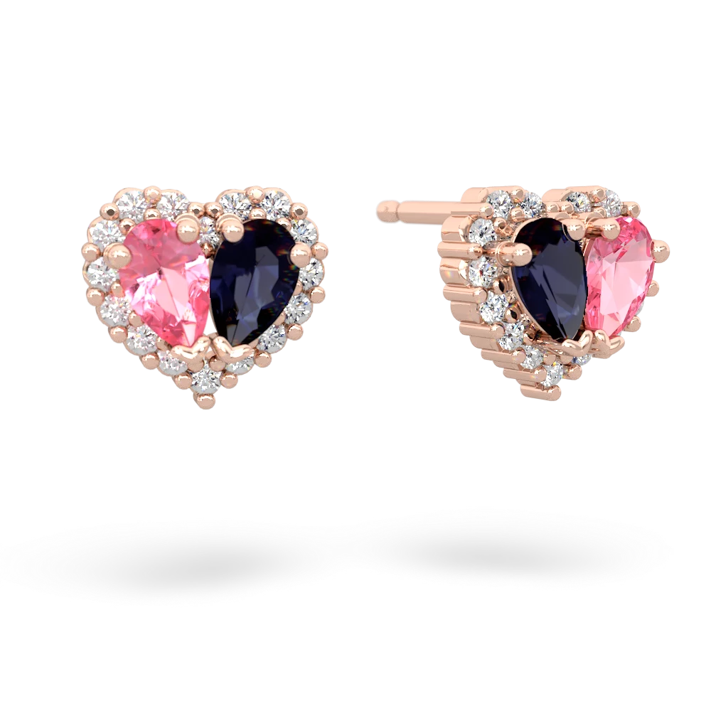 Lab Pink Sapphire Halo 14K Rose Gold earrings E7008