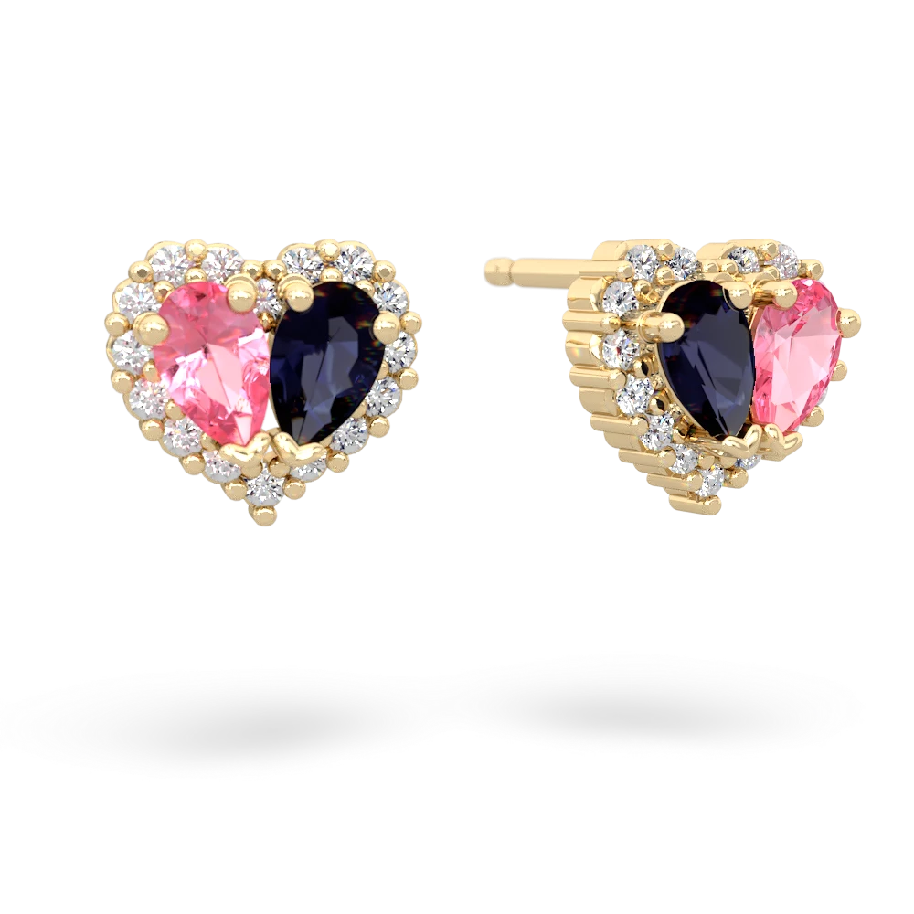 Lab Pink Sapphire Halo 14K Yellow Gold earrings E7008