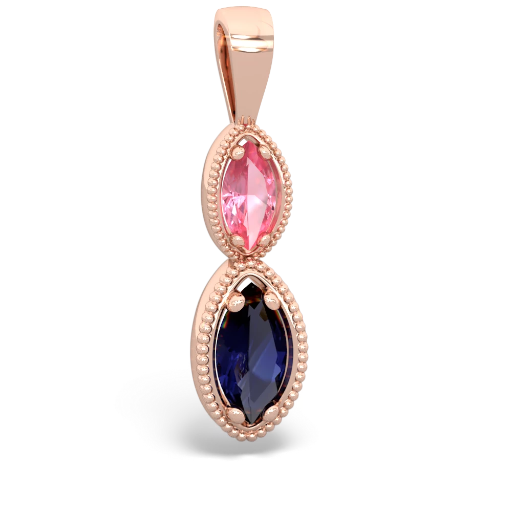 Lab Pink Sapphire Antique-Style Halo 14K Rose Gold pendant P5700