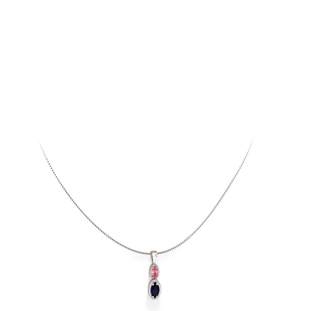 Lab Pink Sapphire Antique-Style Halo 14K White Gold pendant P5700