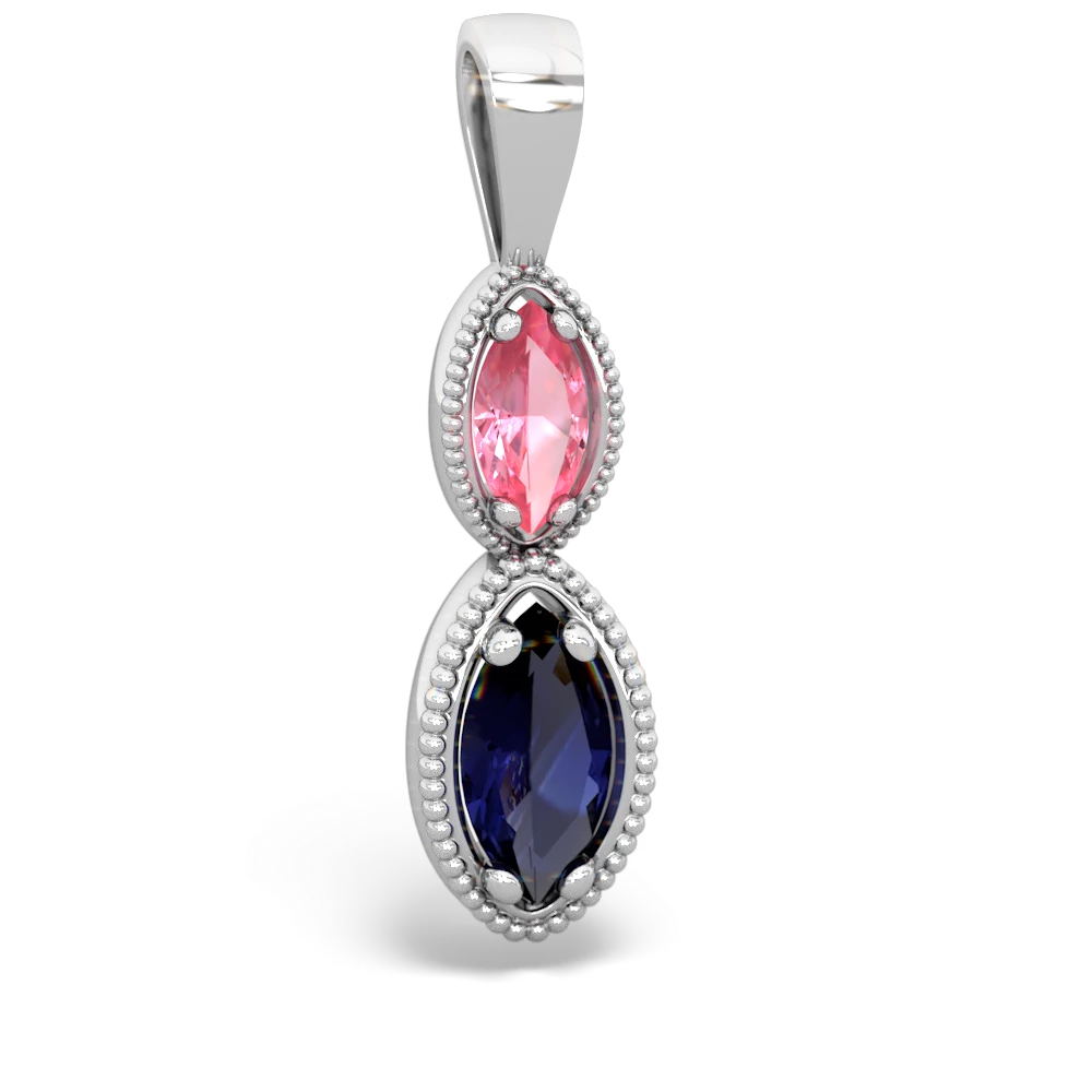 Lab Pink Sapphire Antique-Style Halo 14K White Gold pendant P5700