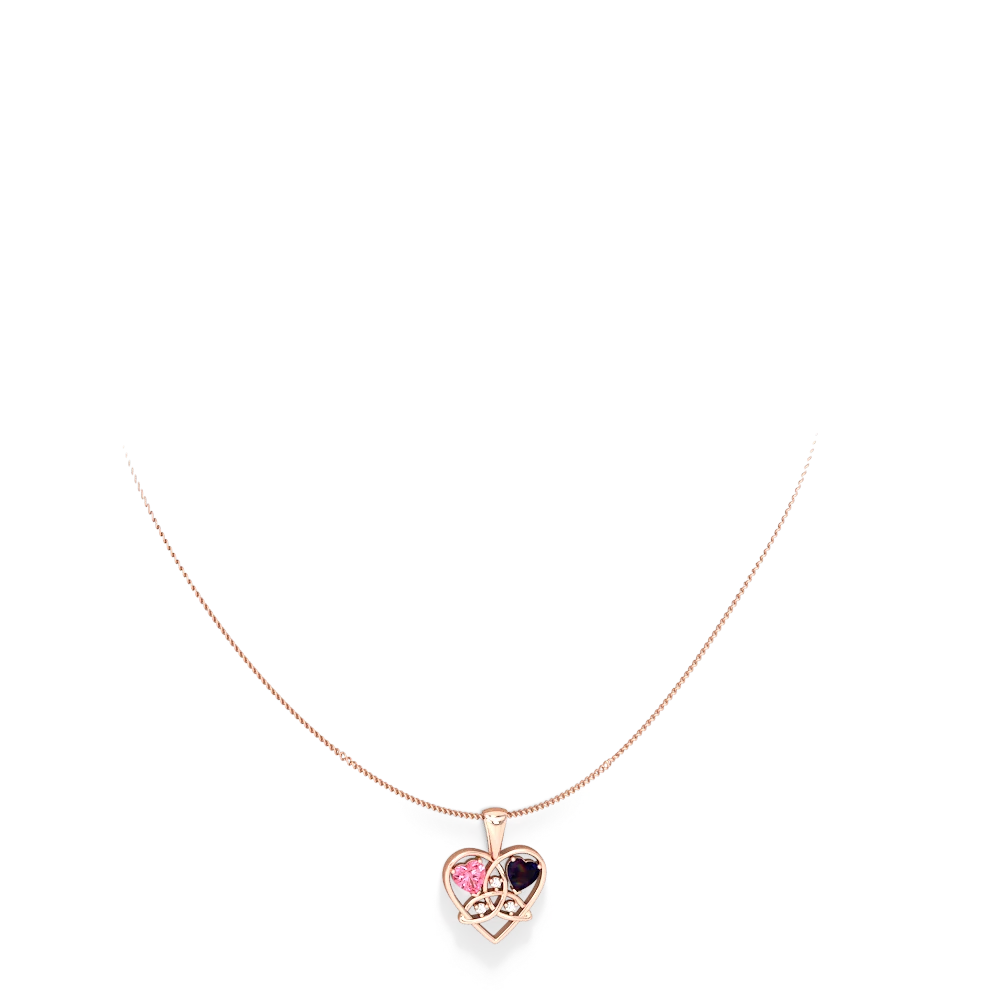 Lab Pink Sapphire Celtic Trinity Heart 14K Rose Gold pendant P5331