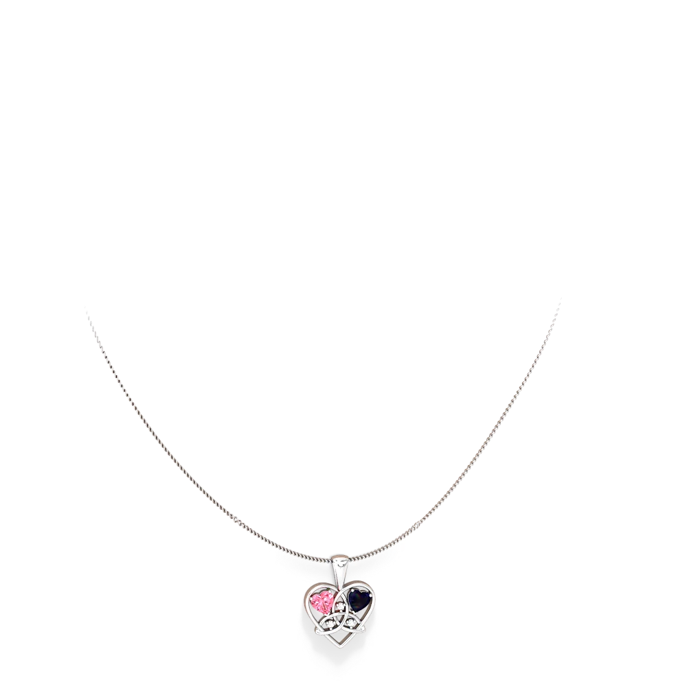 Lab Pink Sapphire Celtic Trinity Heart 14K White Gold pendant P5331