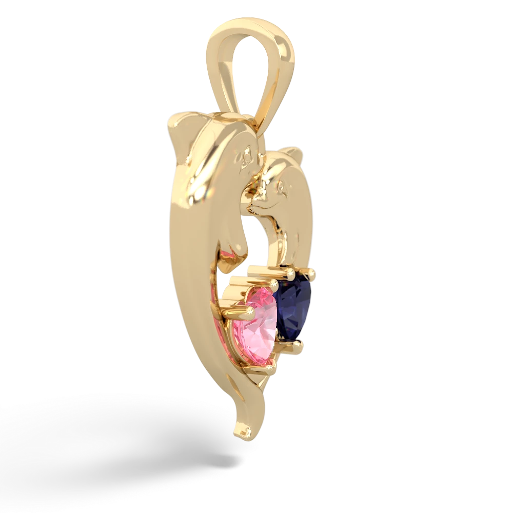 Lab Pink Sapphire Dolphin Heart 14K Yellow Gold pendant P5820