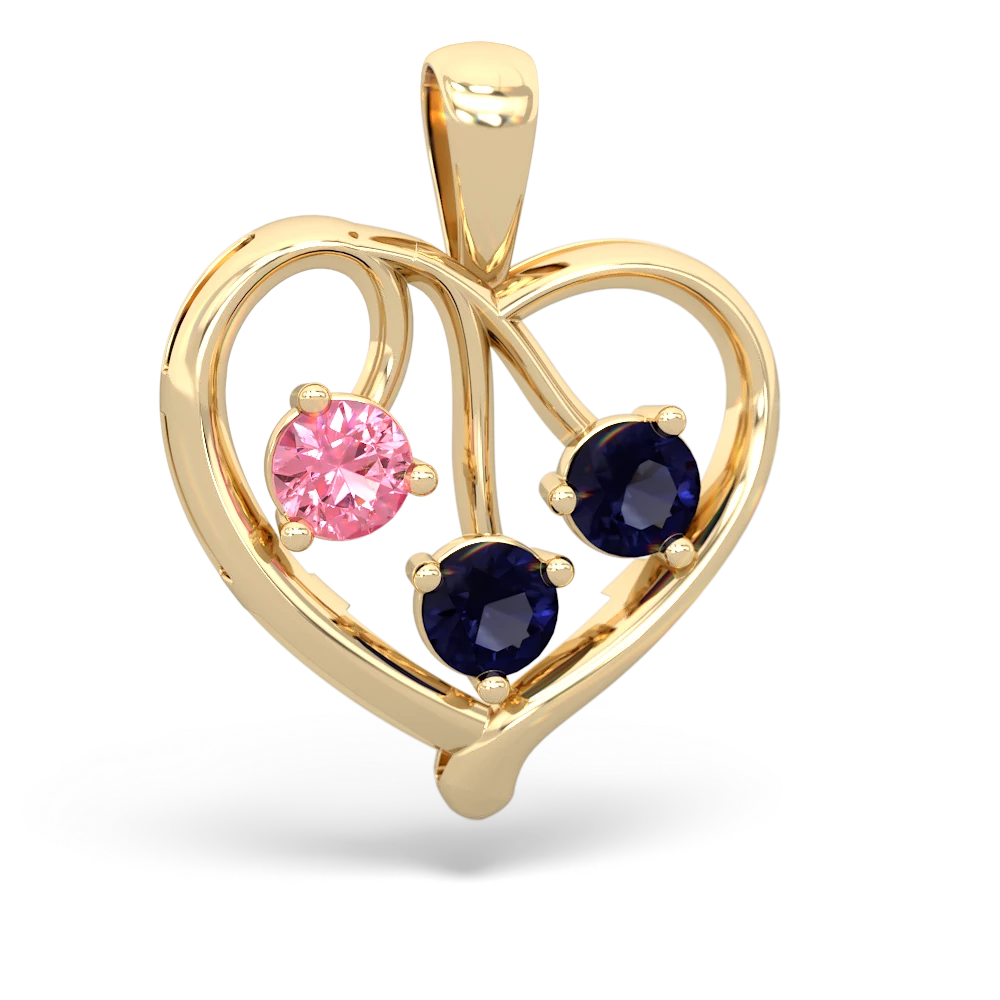 Lab Pink Sapphire Glowing Heart 14K Yellow Gold pendant P2233