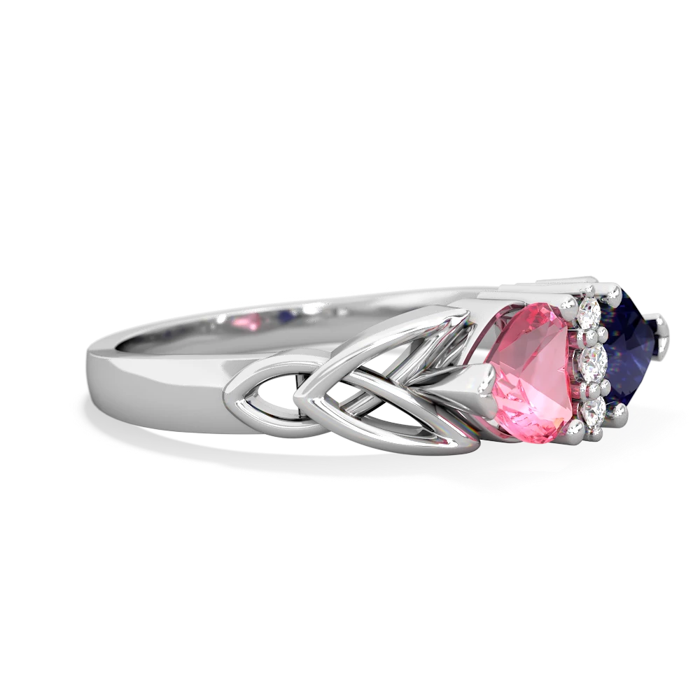 Lab Pink Sapphire Celtic Knot Double Heart 14K White Gold ring R5040