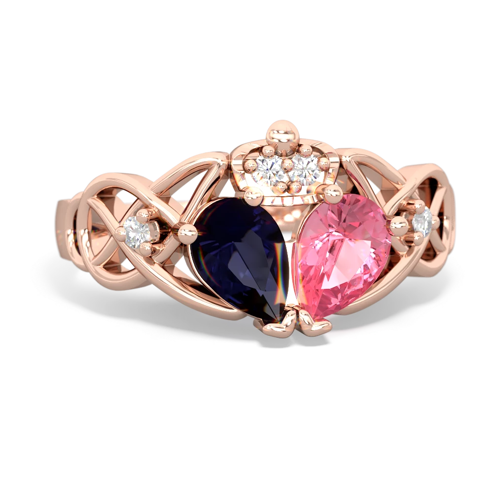 Lab Pink Sapphire 'One Heart' Celtic Knot Claddagh 14K Rose Gold ring R5322