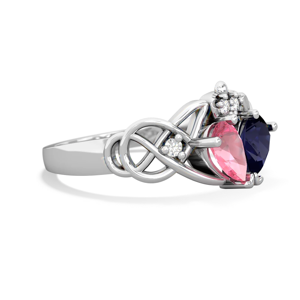 Lab Pink Sapphire 'One Heart' Celtic Knot Claddagh 14K White Gold ring R5322