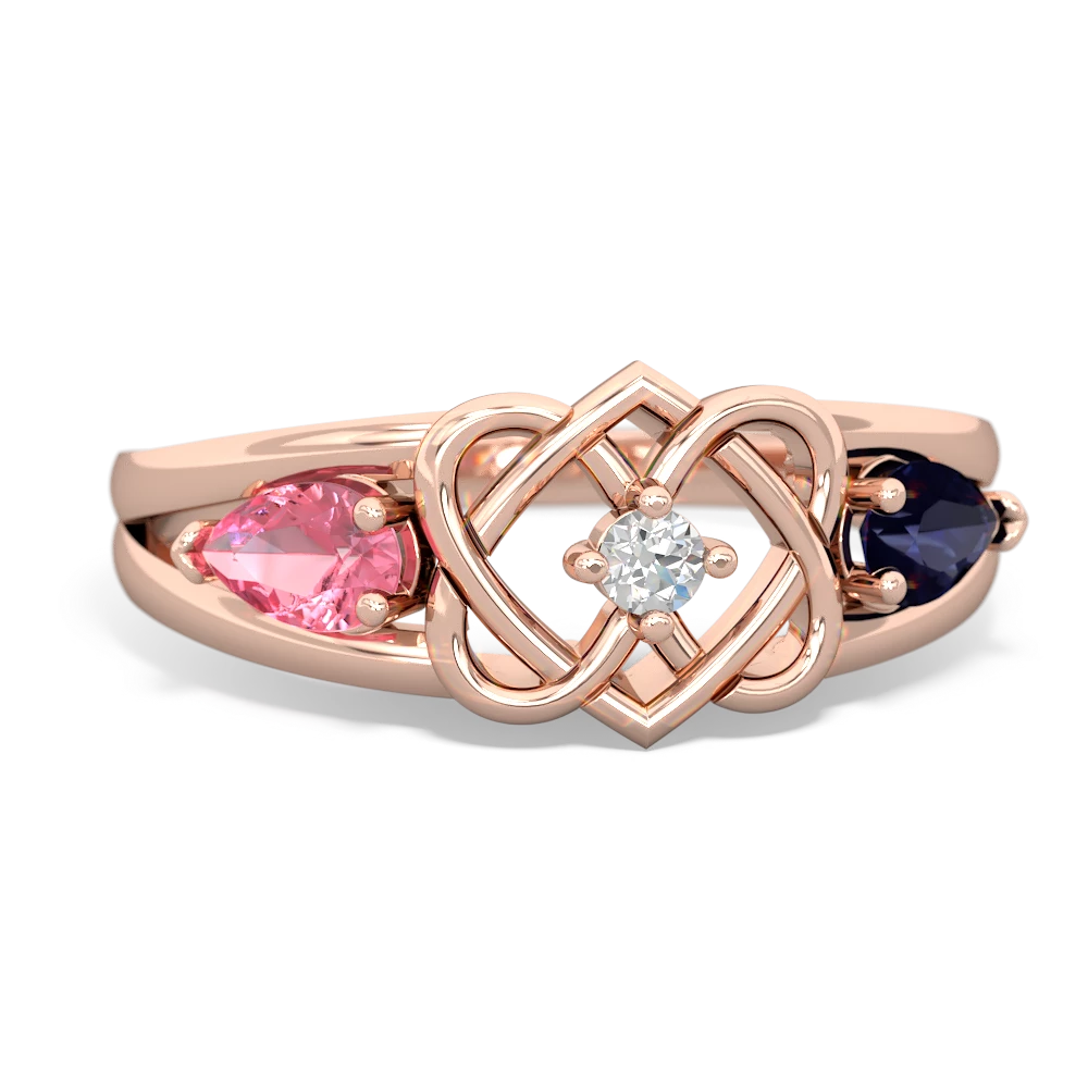 Lab Pink Sapphire Hearts Intertwined 14K Rose Gold ring R5880