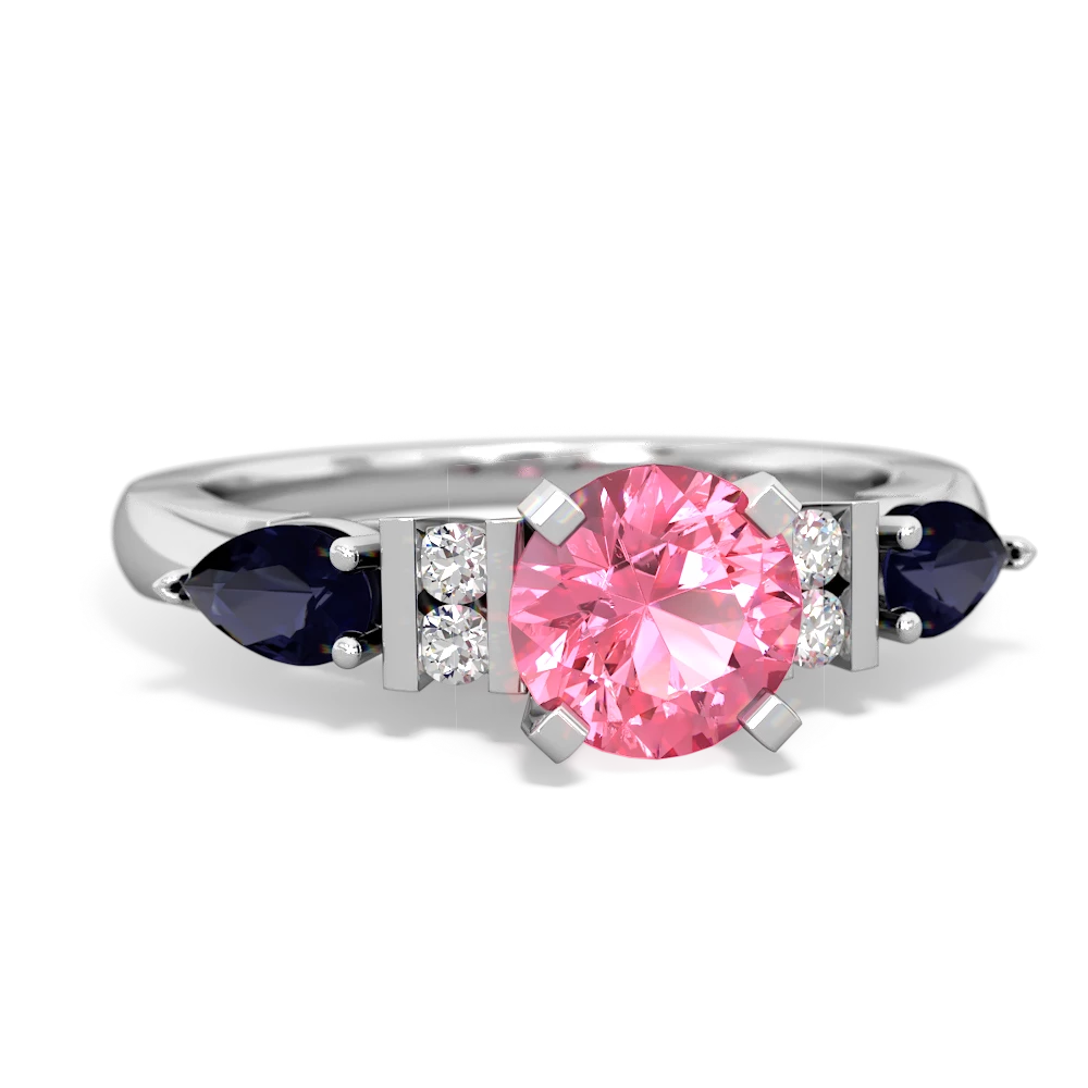 Lab Pink Sapphire 6Mm Round Eternal Embrace Engagement 14K White Gold ring R2005