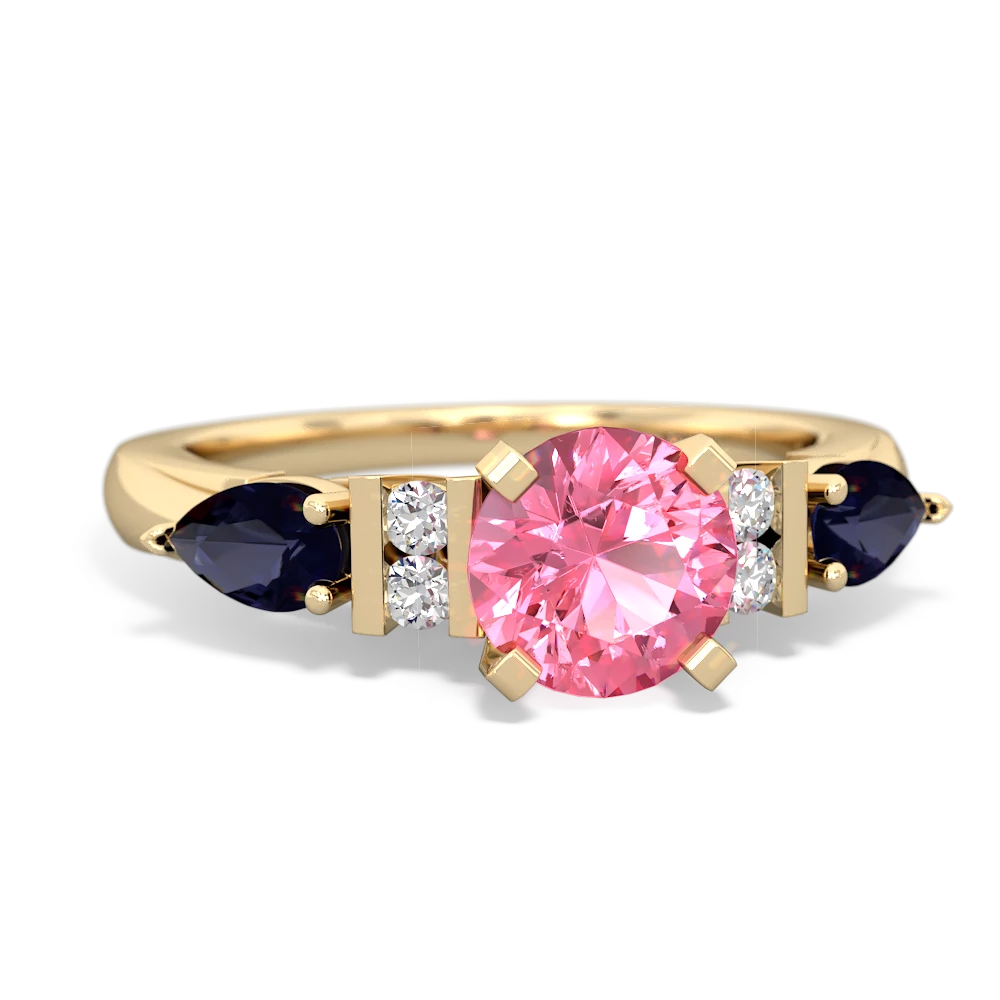 Lab Pink Sapphire 6Mm Round Eternal Embrace Engagement 14K Yellow Gold ring R2005