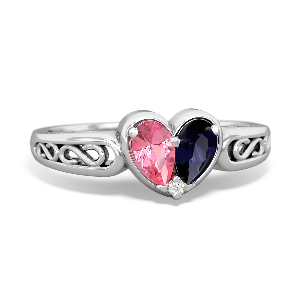 Lab Pink Sapphire Filligree 'One Heart' 14K White Gold ring R5070