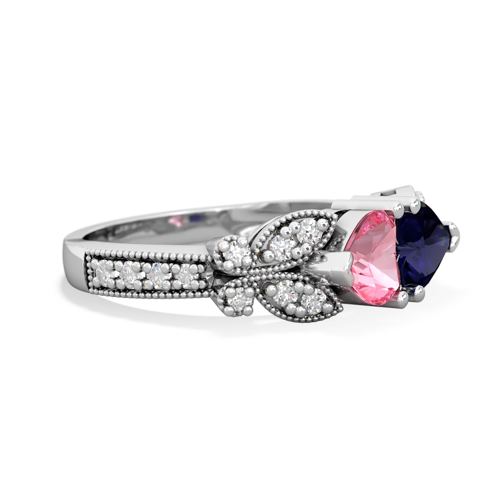 Lab Pink Sapphire Diamond Butterflies 14K White Gold ring R5601