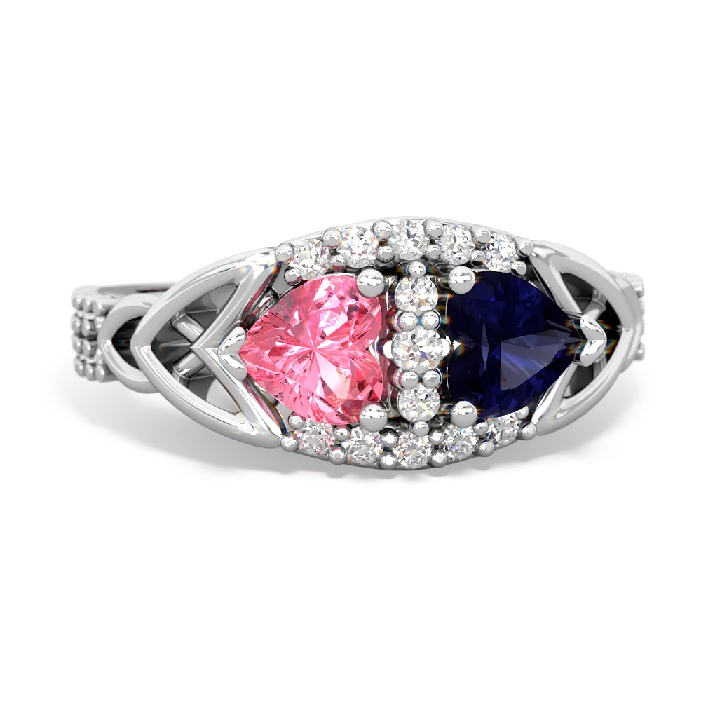 Lab Pink Sapphire Sparkling Celtic Knot 14K White Gold ring R2645