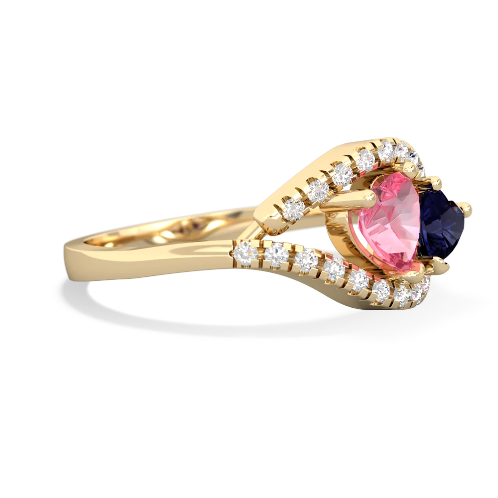 Lab Pink Sapphire Mother And Child 14K Yellow Gold ring R3010