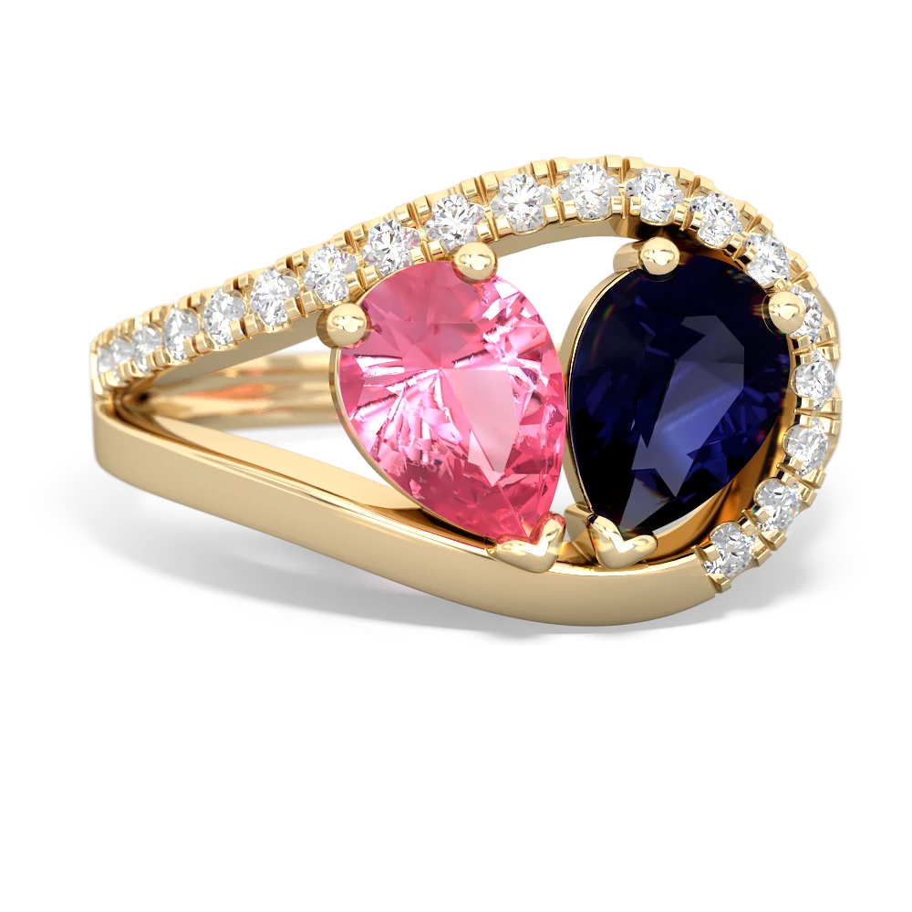 Lab Pink Sapphire Nestled Heart Keepsake 14K Yellow Gold ring R5650