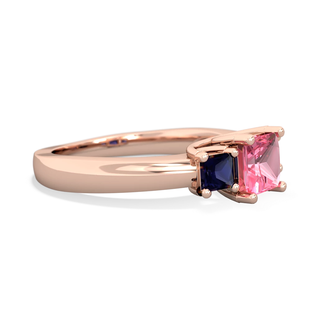 Lab Pink Sapphire Three Stone Trellis 14K Rose Gold ring R4015