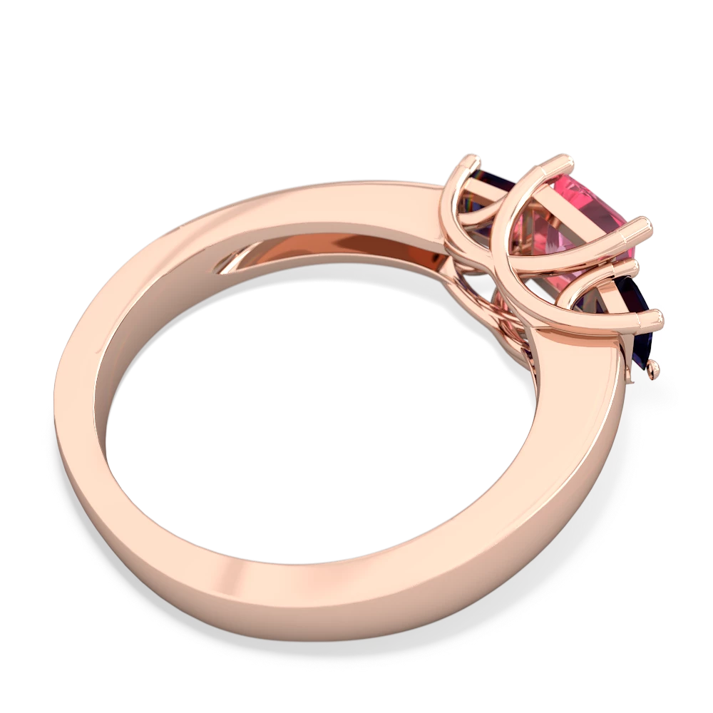 Lab Pink Sapphire Three Stone Trellis 14K Rose Gold ring R4015