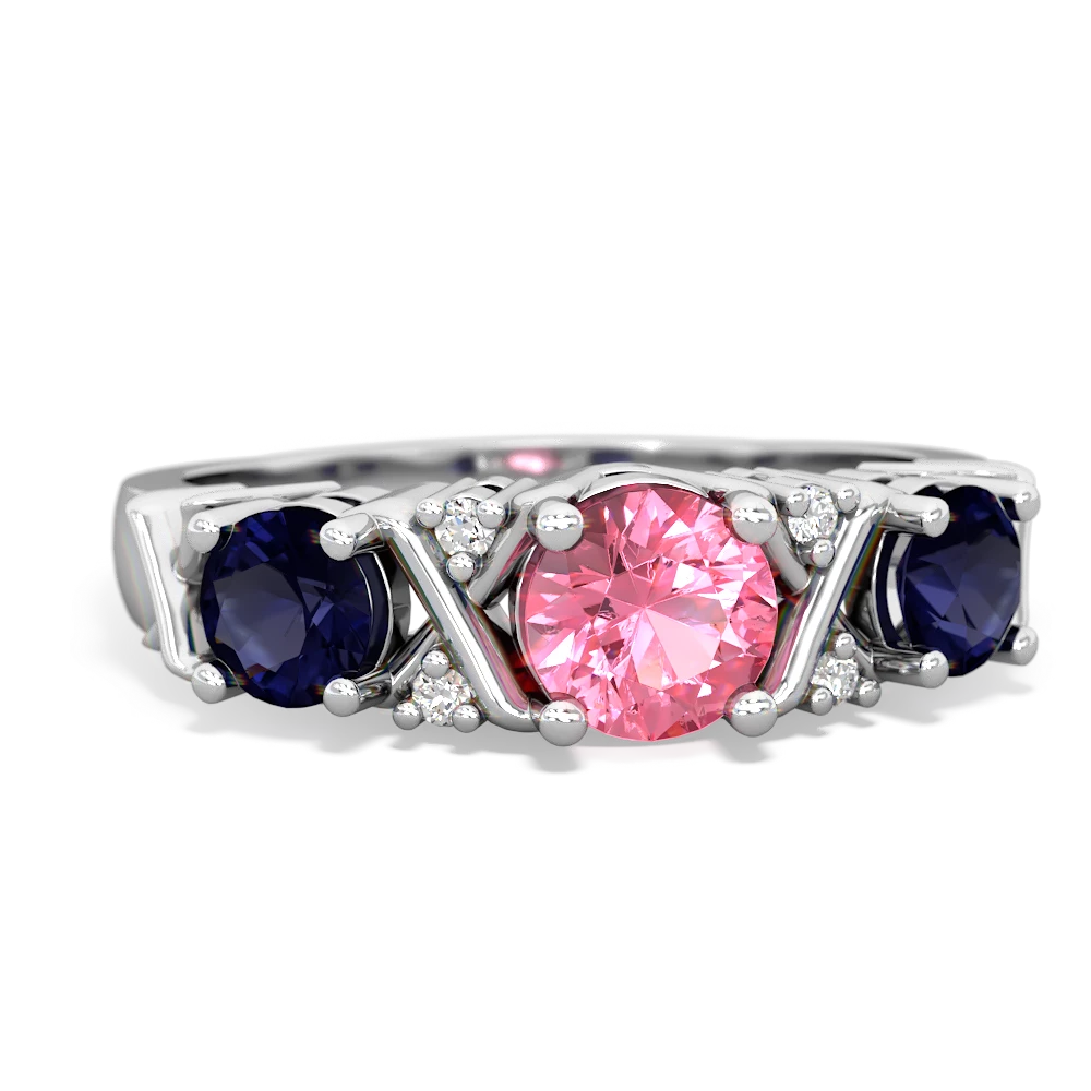 Lab Pink Sapphire Hugs And Kisses 14K White Gold ring R5016