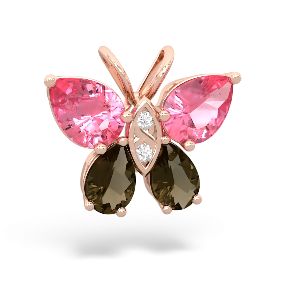 Lab Pink Sapphire Butterfly 14K Rose Gold pendant P2215