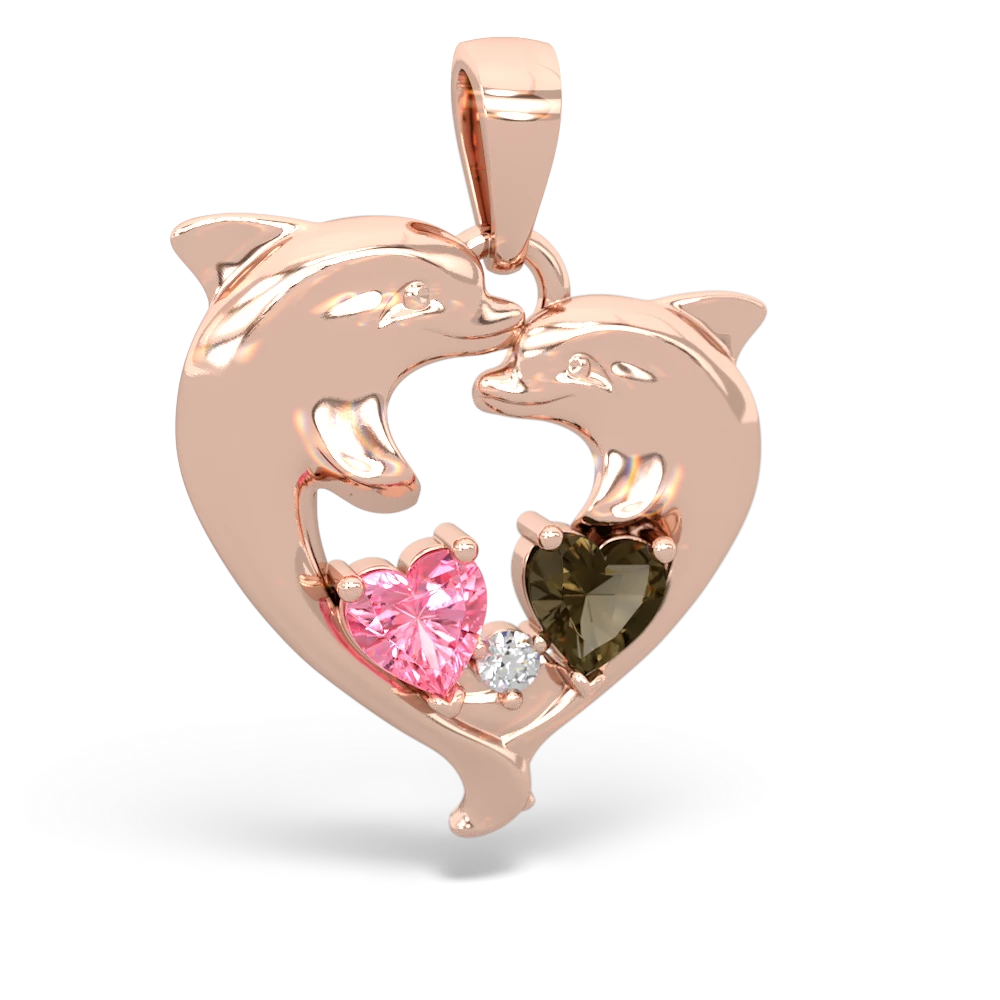 Lab Pink Sapphire Dolphin Heart 14K Rose Gold pendant P5820