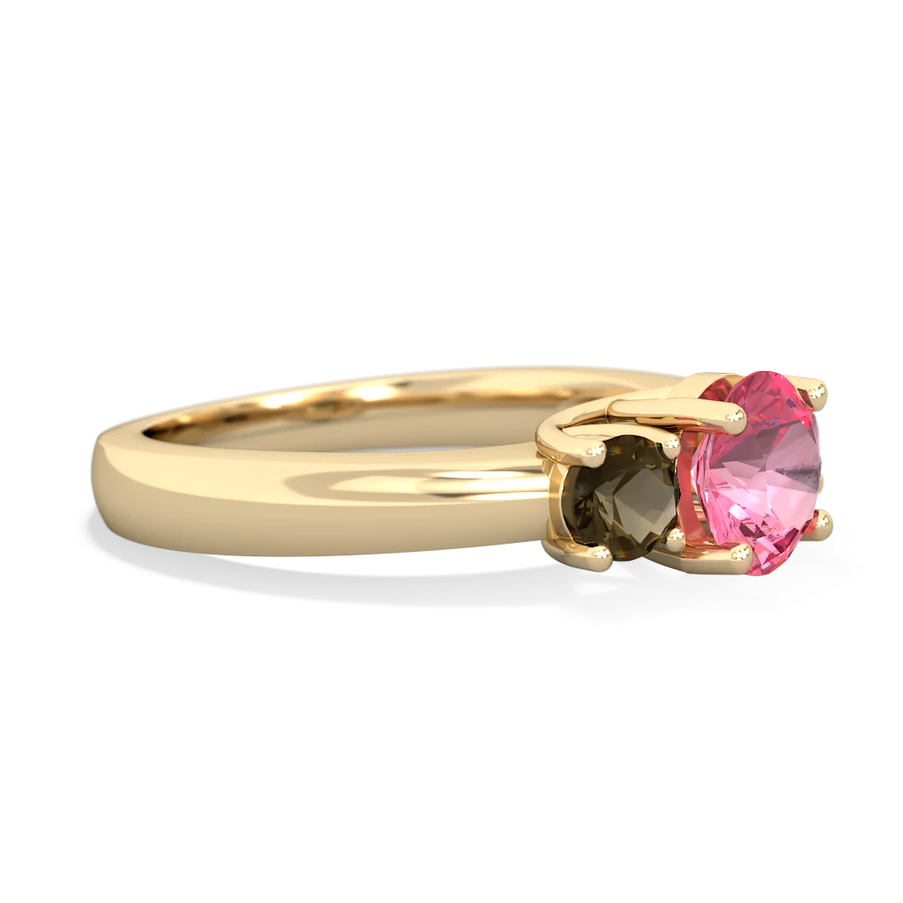 Lab Pink Sapphire Three Stone Round Trellis 14K Yellow Gold ring R4018