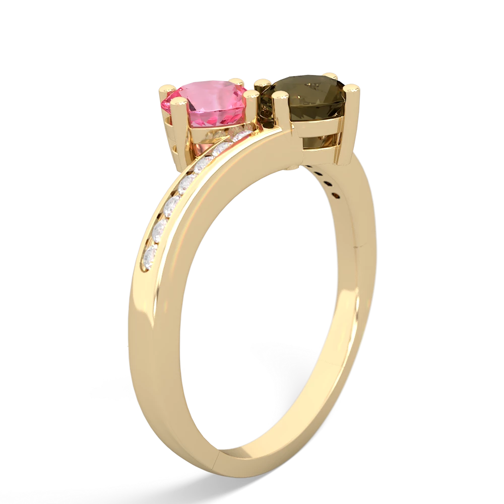 Lab Pink Sapphire Channel Set Two Stone 14K Yellow Gold ring R5303