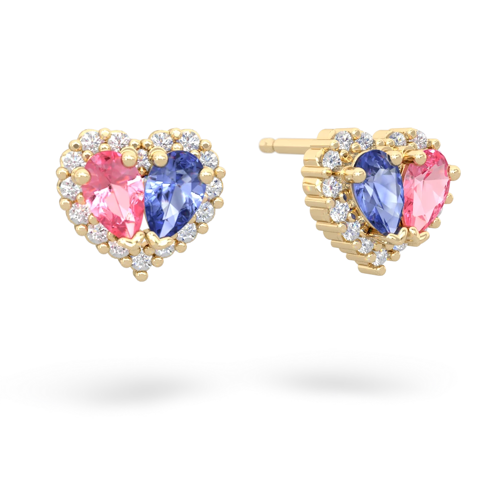 Lab Pink Sapphire Halo 14K Yellow Gold earrings E7008