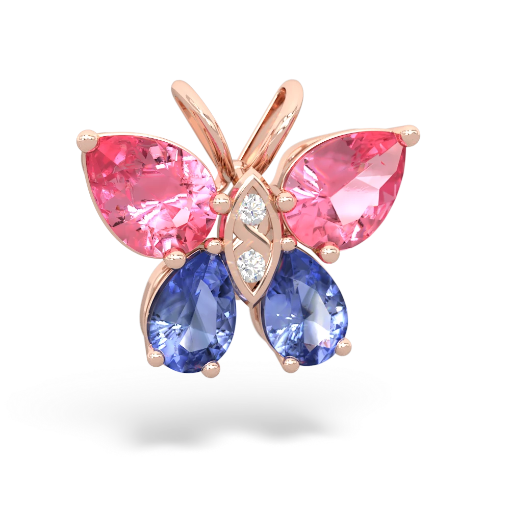 Lab Pink Sapphire Butterfly 14K Rose Gold pendant P2215