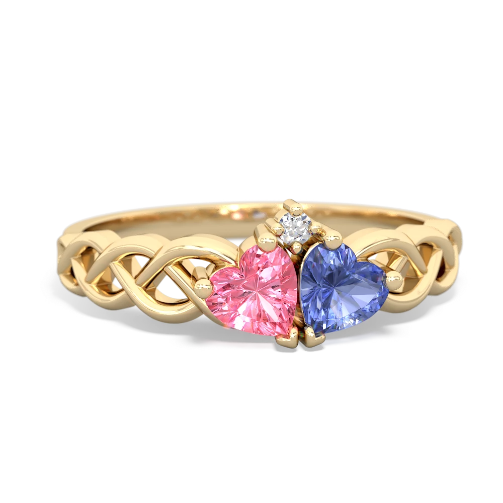 Lab Pink Sapphire Heart To Heart Braid 14K Yellow Gold ring R5870