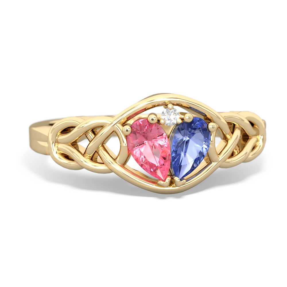 Lab Pink Sapphire Celtic Love Knot 14K Yellow Gold ring R5420