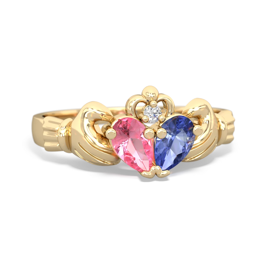 Lab Pink Sapphire 'Our Heart' Claddagh 14K Yellow Gold ring R2388