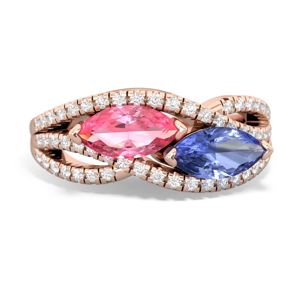 Lab Pink Sapphire Diamond Rivers 14K Rose Gold ring R3070