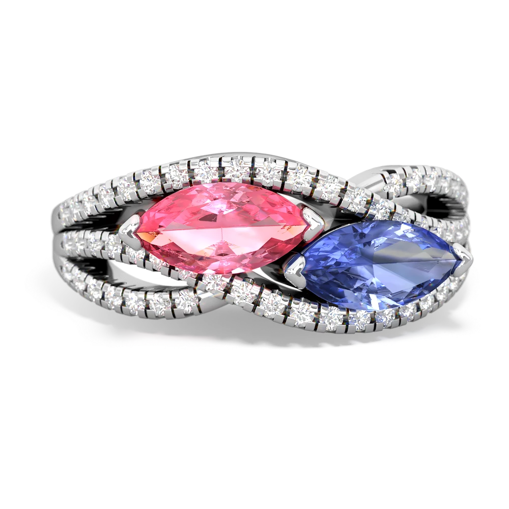 Lab Pink Sapphire Diamond Rivers 14K White Gold ring R3070