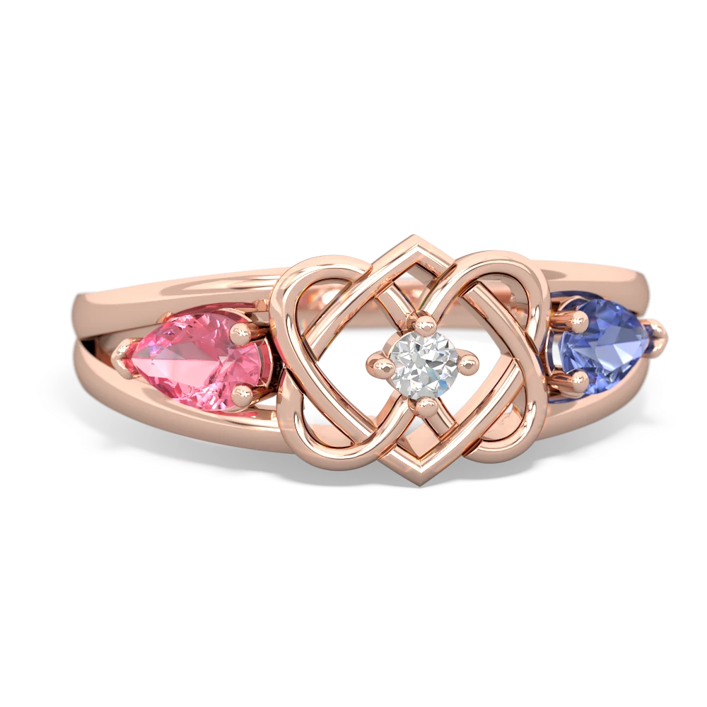 Lab Pink Sapphire Hearts Intertwined 14K Rose Gold ring R5880