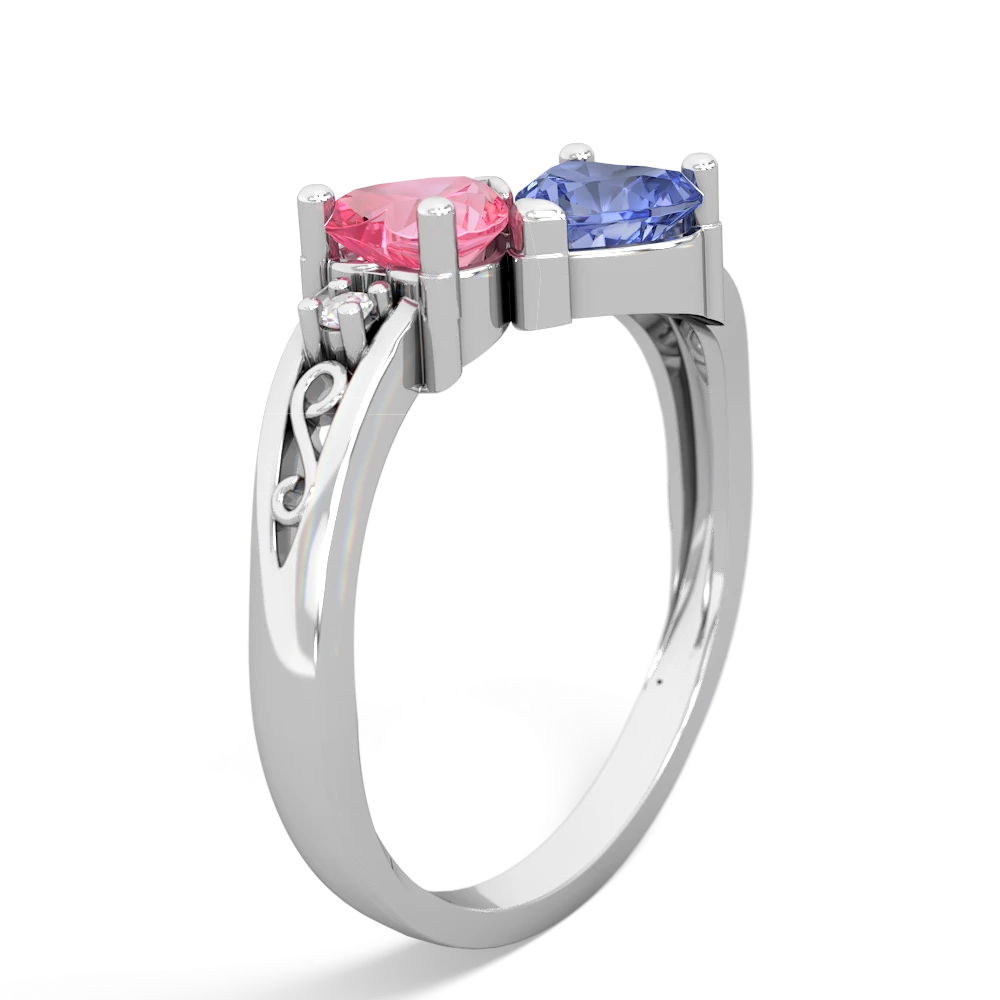 Lab Pink Sapphire Snuggling Hearts 14K White Gold ring R2178