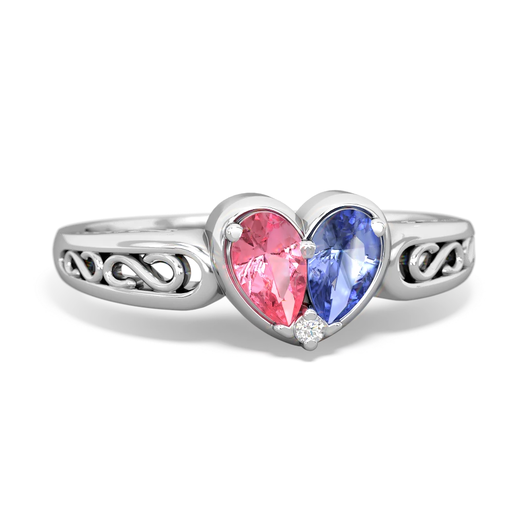 Lab Pink Sapphire Filligree 'One Heart' 14K White Gold ring R5070