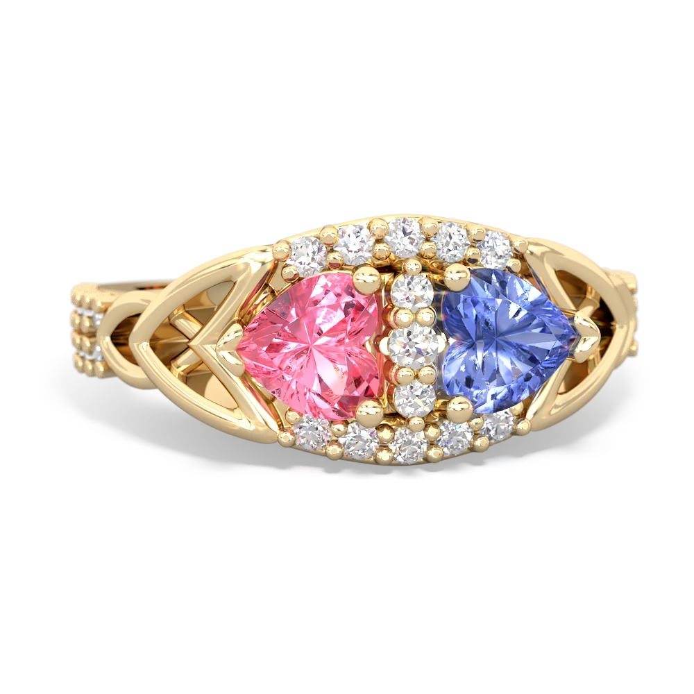 Lab Pink Sapphire Sparkling Celtic Knot 14K Yellow Gold ring R2645