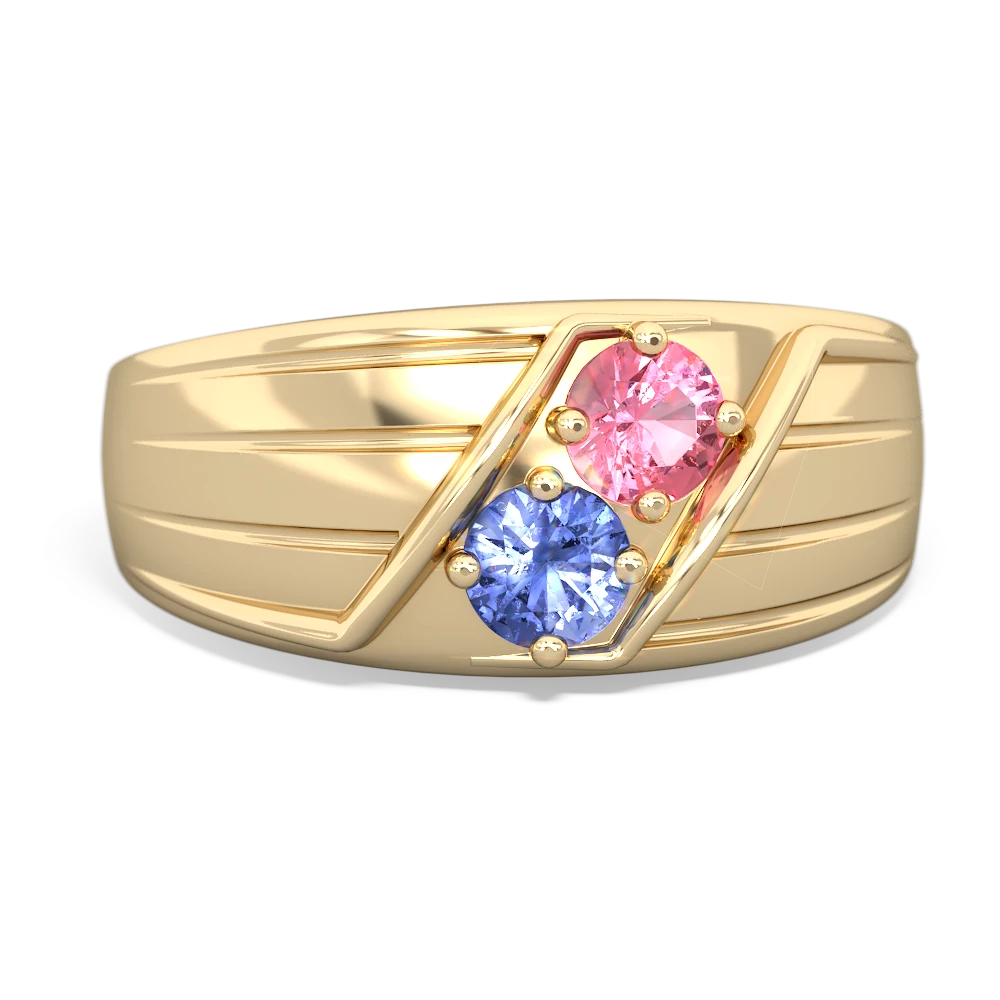 Lab Pink Sapphire Men's Streamline 14K Yellow Gold ring R0460