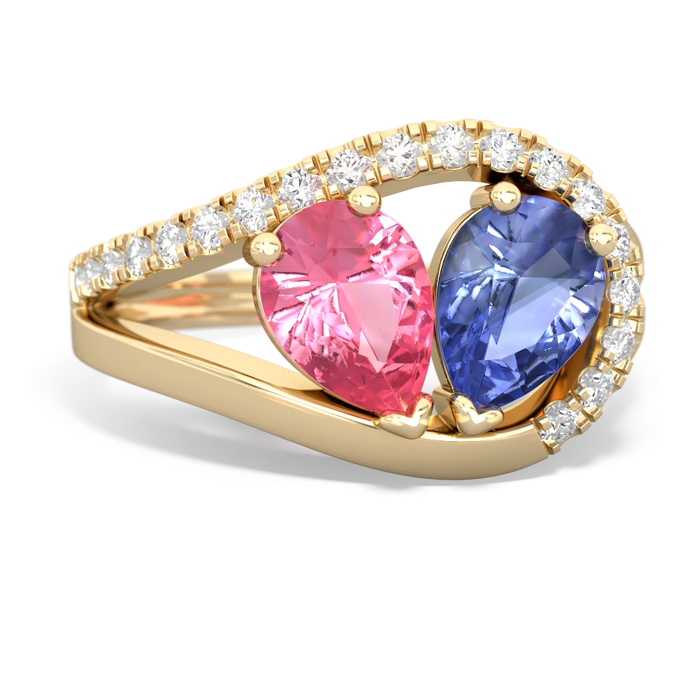 Lab Pink Sapphire Nestled Heart Keepsake 14K Yellow Gold ring R5650