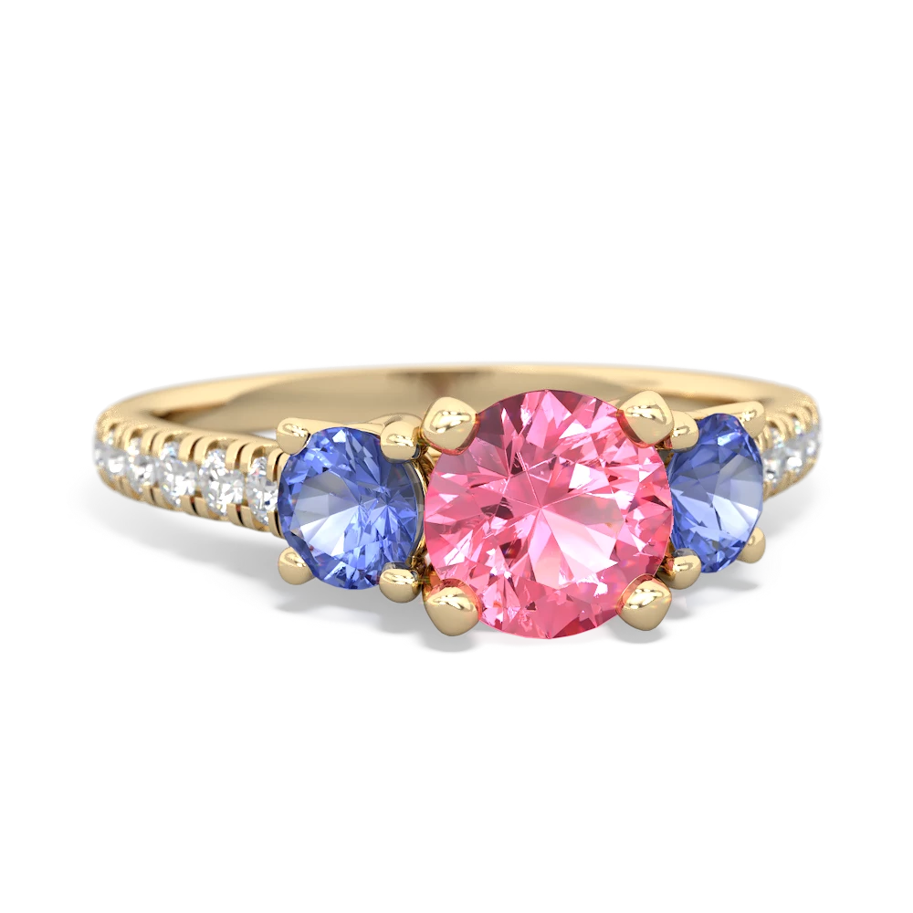 Lab Pink Sapphire Pave Trellis 14K Yellow Gold ring R5500