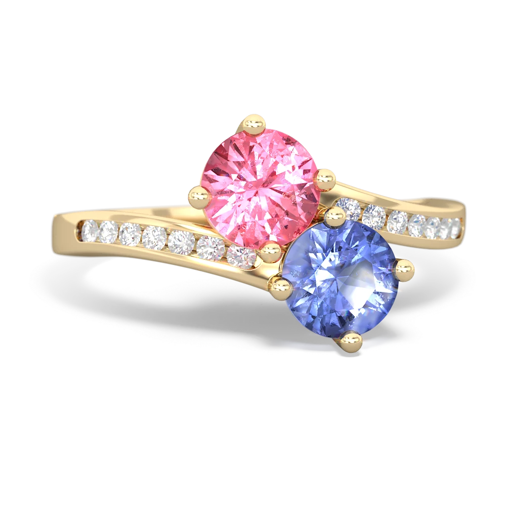 Lab Pink Sapphire Channel Set Two Stone 14K Yellow Gold ring R5303