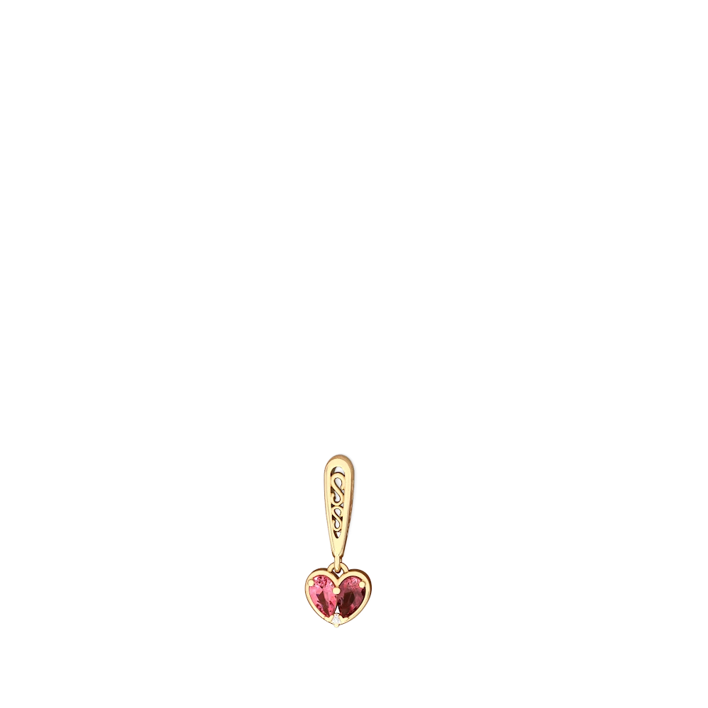 Lab Pink Sapphire Filligree Heart 14K Yellow Gold earrings E5070